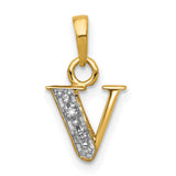 10k Multi-Tone Gold Pendant with Diamond, Letter V Initial Design