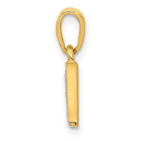 10k Multi-Tone Gold W Initial Pendant with Diamond and Rhodium Textured Accent