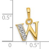 10k Multi-Tone Gold W Initial Pendant with Diamond and Rhodium Textured Accent