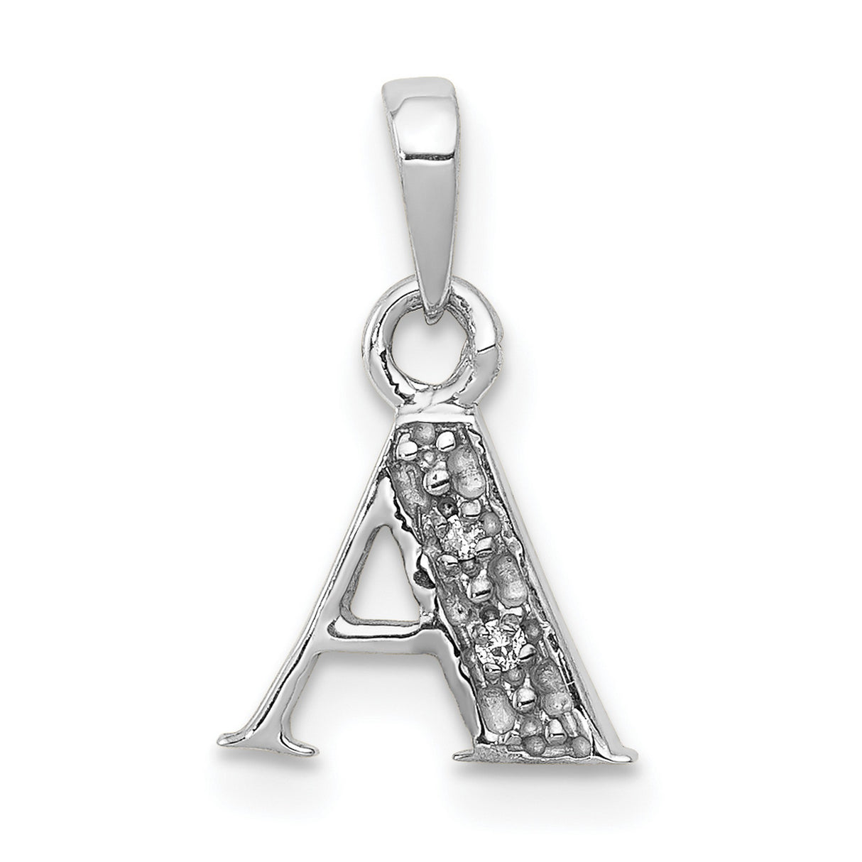 Diamond Initial A Charm Pendant in Real 10k White Gold