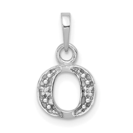10k White Gold Letter O Pendant with Diamond Accents, Polished and Textured Charm