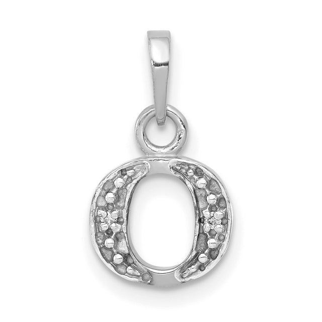 10k White Gold Letter O Pendant with Diamond Accents, Polished and Textured Charm