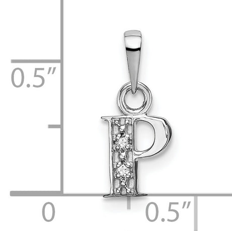 10k White Gold Letter P Pendant with Diamond, Small Alphabet Charm for Women or Unisex Wear