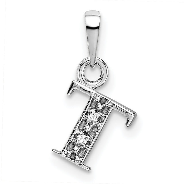 10k White Gold Letter T Pendant with Diamond Accents, Block Initial Charm for Women or Unisex