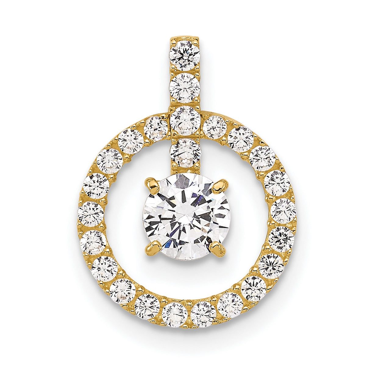 10k Yellow Gold Pendant with Cubic Zirconia, Circular Halo Design, Minimalist Style for Women