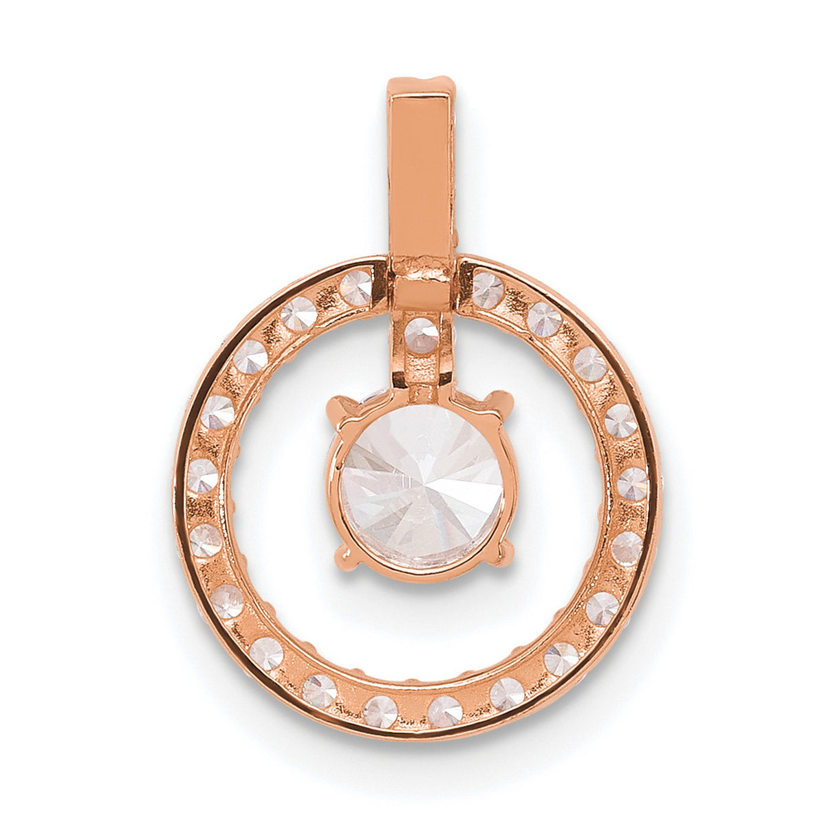 10k Rose Gold Pendant with Cubic Zirconia, Round Halo Design, Prong Set Center Stone