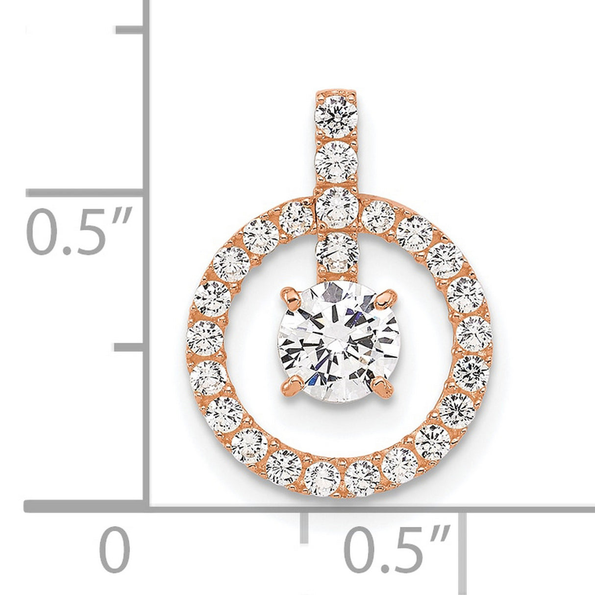 10k Rose Gold Pendant with Cubic Zirconia, Round Halo Design, Prong Set Center Stone