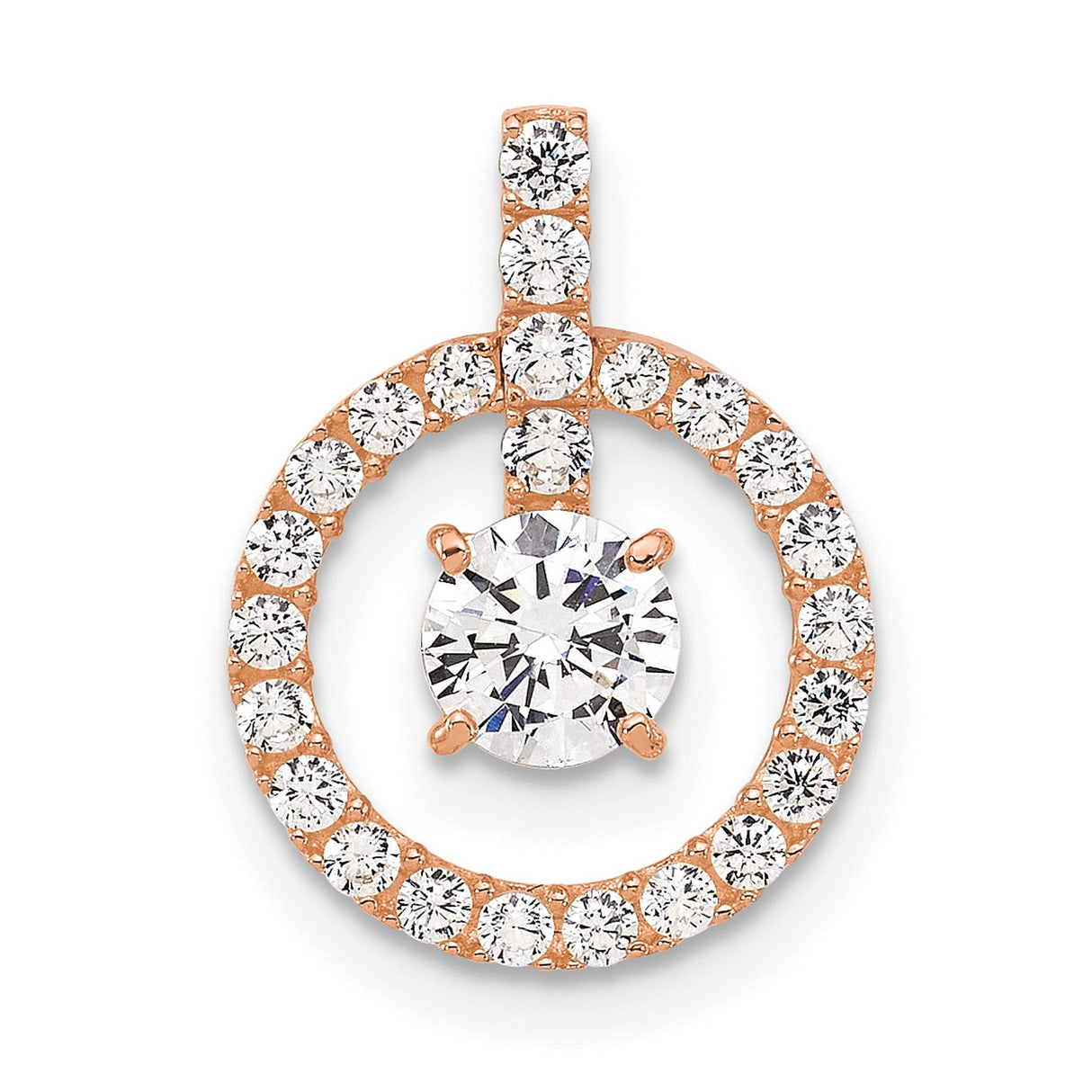 10k Rose Gold Pendant with Cubic Zirconia, Round Halo Design, Prong Set Center Stone