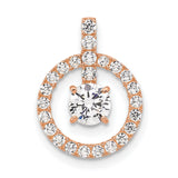 10k Rose Gold Pendant with Cubic Zirconia, Round Halo Design, Prong Set Center Stone