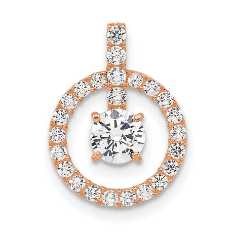 10k Rose Gold Pendant with Cubic Zirconia, Round Halo Design, Prong Set Center Stone