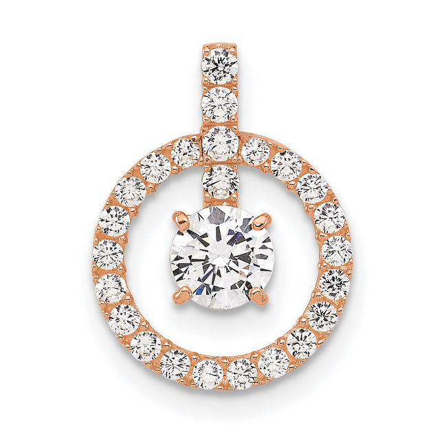 10k Rose Gold Pendant with Cubic Zirconia, Round Halo Design, Prong Set Center Stone