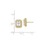 10k Yellow Gold Stud Earrings with Emerald Cut Cubic Zirconia and Double Halo Design