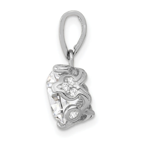 10k White Gold Solitaire Pendant with Cubic Zirconia and Diamond Accented Bail