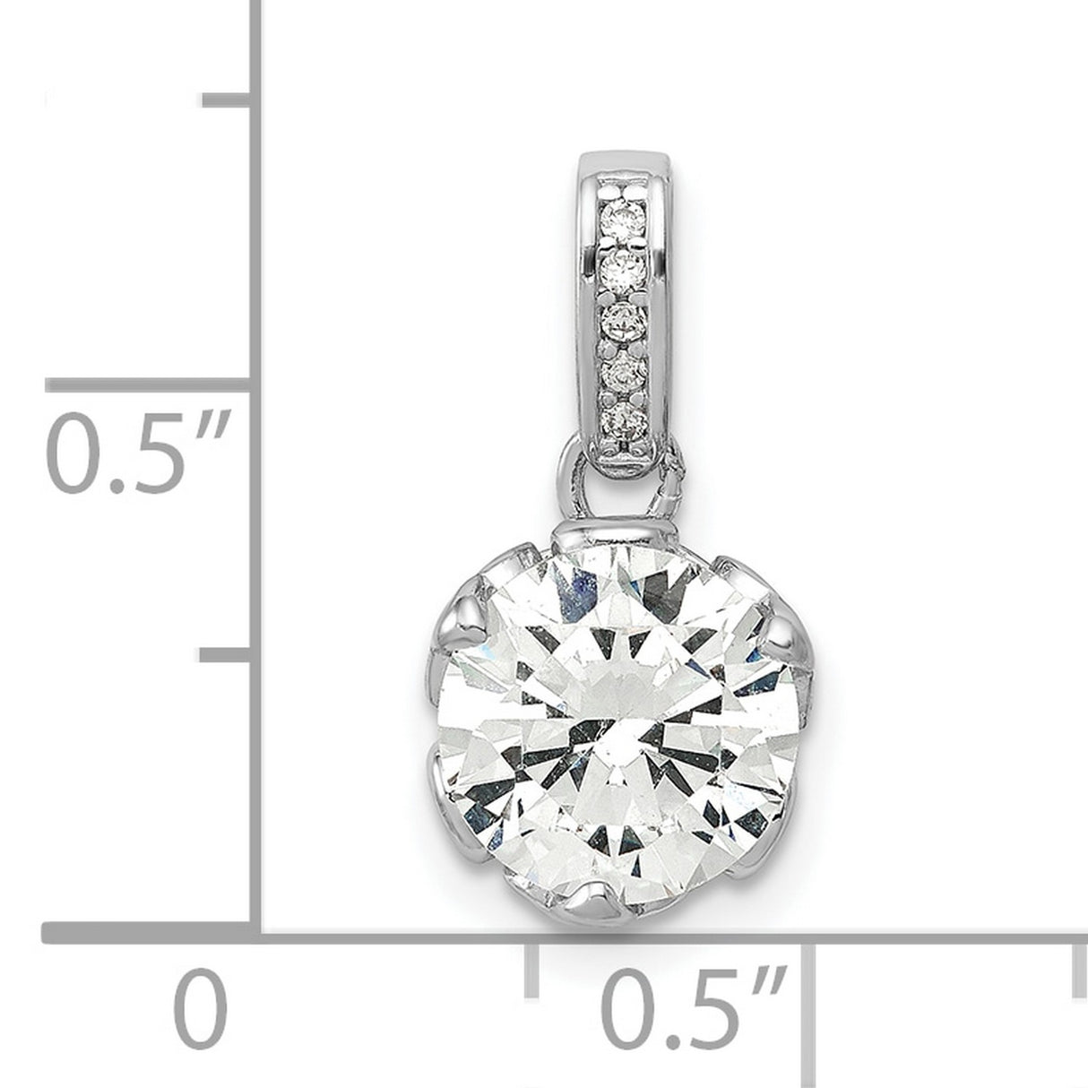 10k White Gold Solitaire Pendant with Cubic Zirconia and Diamond Accented Bail