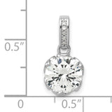 10k White Gold Solitaire Pendant with Cubic Zirconia and Diamond Accented Bail