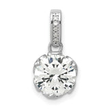 10k White Gold Solitaire Pendant with Cubic Zirconia and Diamond Accented Bail
