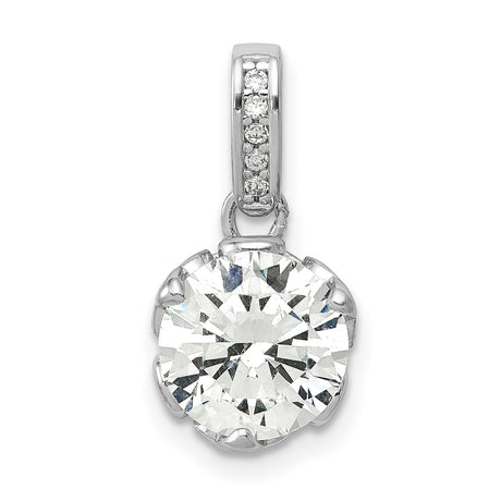 10k White Gold Solitaire Pendant with Cubic Zirconia and Diamond Accented Bail