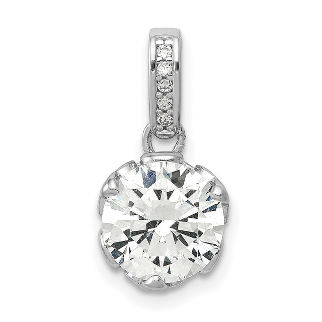 10k White Gold Solitaire Pendant with Cubic Zirconia and Diamond Accented Bail