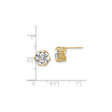 10k Yellow Gold Stud Earrings with Large Round Cubic Zirconia and Filigree Prong Setting
