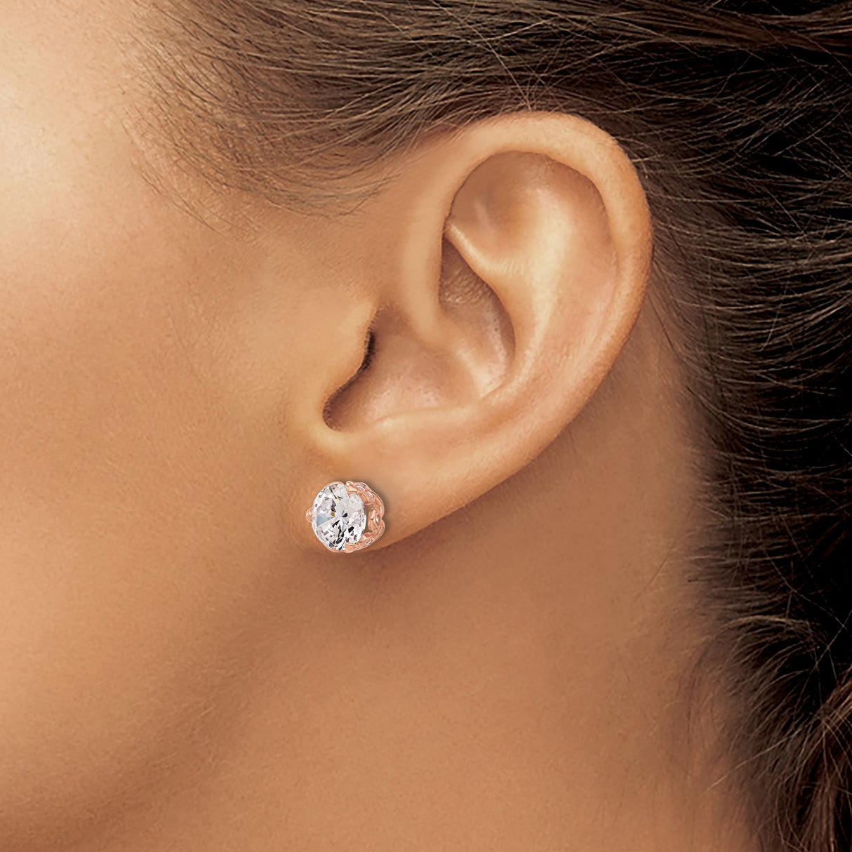 10k Rose Gold Stud Earrings with Cubic Zirconia, Vintage Filigree Prong Setting