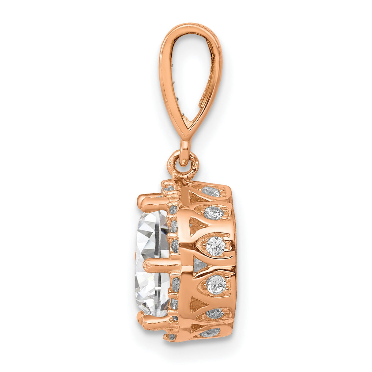 10k Rose Gold Halo Pendant with Cubic Zirconia Center and White Accents