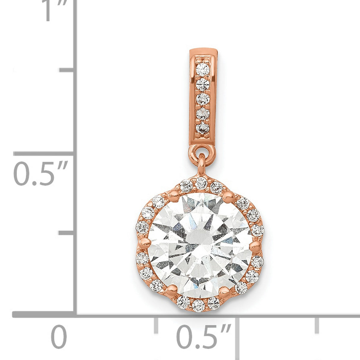10k Rose Gold Halo Pendant with Cubic Zirconia Center and White Accents
