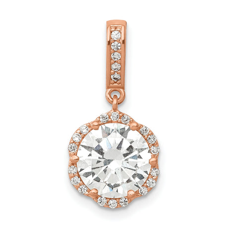 10k Rose Gold Halo Pendant with Cubic Zirconia Center and White Accents