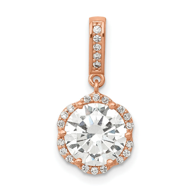 10k Rose Gold Halo Pendant with Cubic Zirconia Center and White Accents