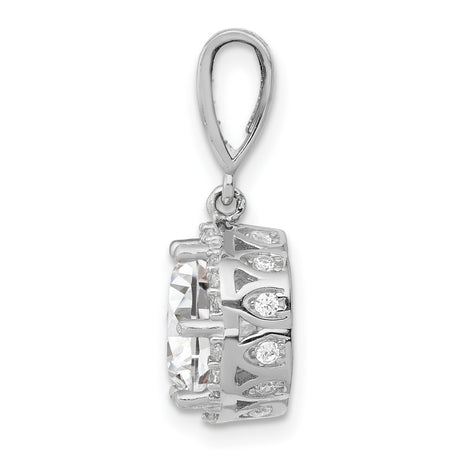 10k White Gold Pendant with Cubic Zirconia, Halo Design, Polished Solitaire Charm for Women