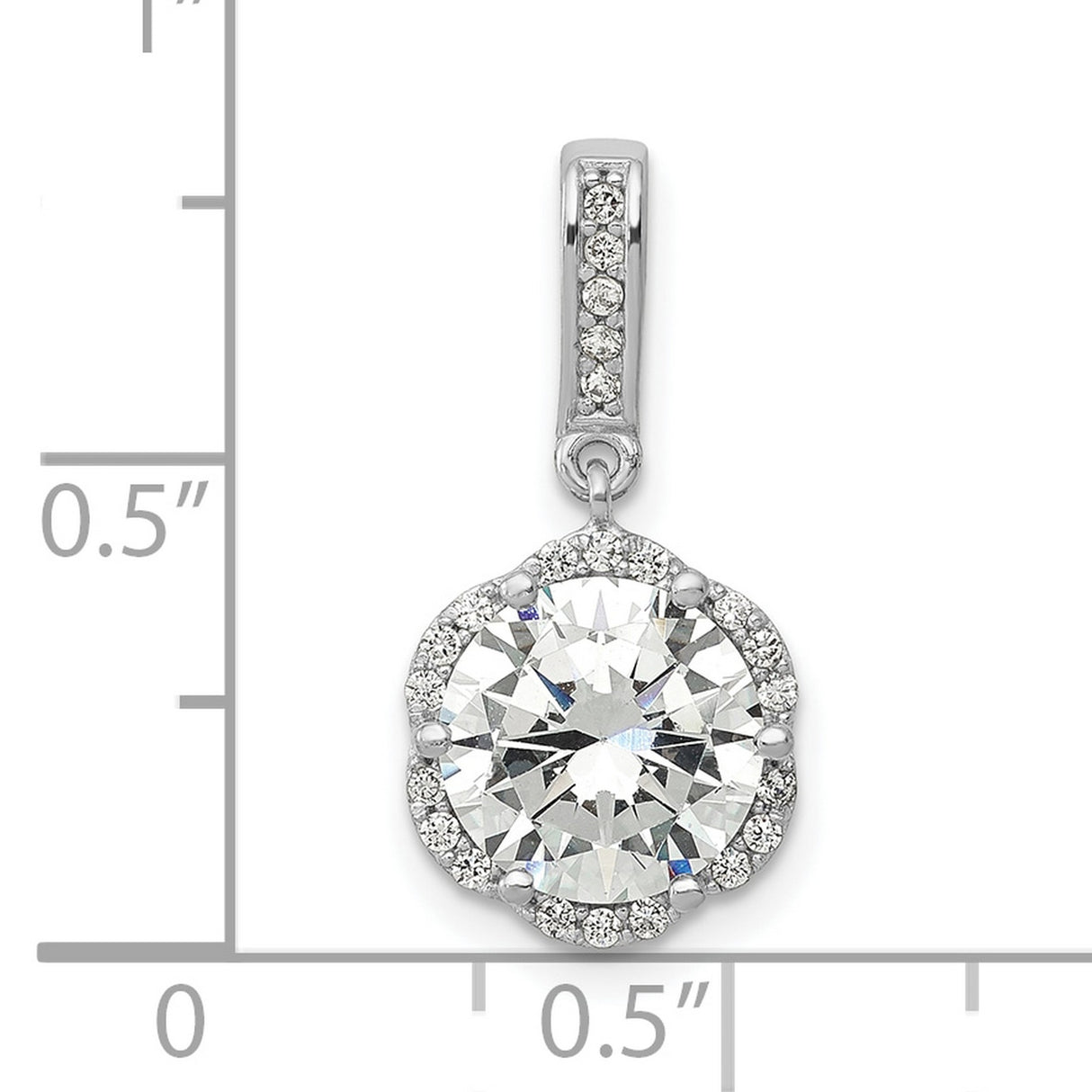 10k White Gold Pendant with Cubic Zirconia, Halo Design, Polished Solitaire Charm for Women
