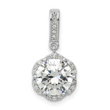 10k White Gold Pendant with Cubic Zirconia, Halo Design, Polished Solitaire Charm for Women
