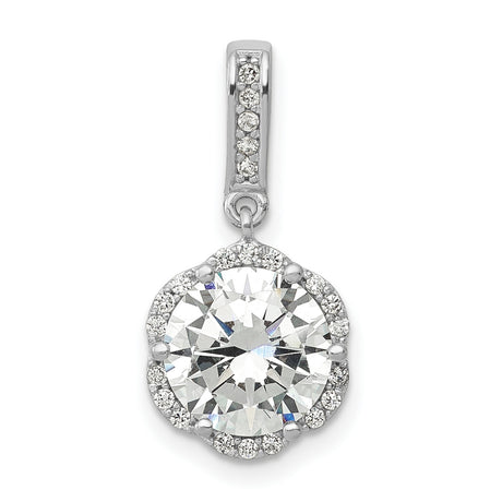 10k White Gold Pendant with Cubic Zirconia, Halo Design, Polished Solitaire Charm for Women