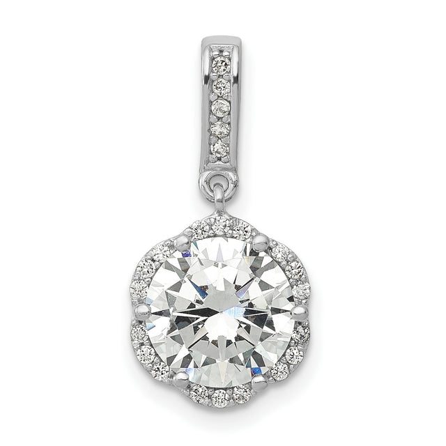 10k White Gold Pendant with Cubic Zirconia, Halo Design, Polished Solitaire Charm for Women
