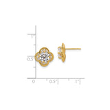 10k Yellow Gold Stud Earrings with Cubic Zirconia, Floral Clover Design