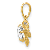 10k Yellow Gold Pendant with Cubic Zirconia, Diamond Pavé, Floral Clover Design for Women