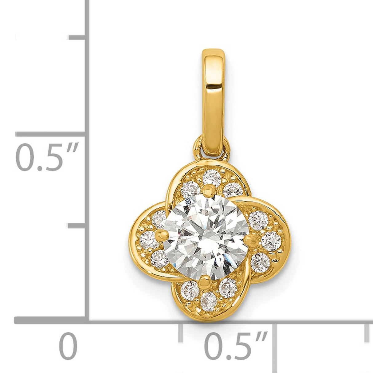 10k Yellow Gold Pendant with Cubic Zirconia, Diamond Pavé, Floral Clover Design for Women