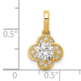 10k Yellow Gold Pendant with Cubic Zirconia, Diamond Pavé, Floral Clover Design for Women