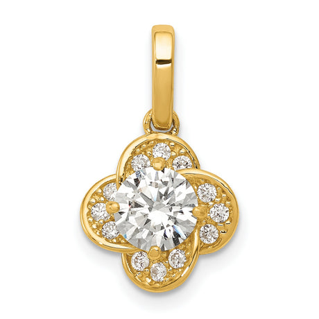 10k Yellow Gold Pendant with Cubic Zirconia, Diamond Pavé, Floral Clover Design for Women