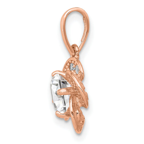 10k Rose Gold Flower Pendant with Cubic Zirconia, Clover Design Charm for Women