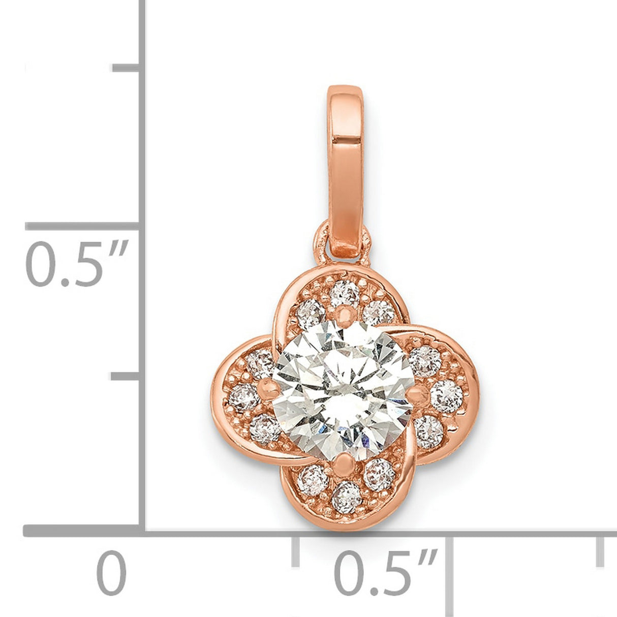 10k Rose Gold Flower Pendant with Cubic Zirconia, Clover Design Charm for Women