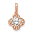 10k Rose Gold Flower Pendant with Cubic Zirconia, Clover Design Charm for Women