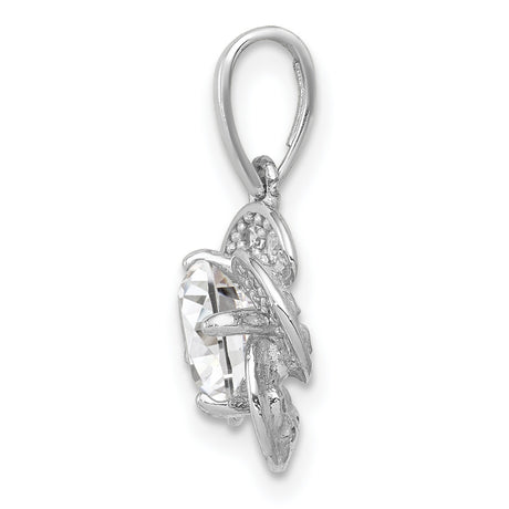 10k White Gold Flower Pendant with Round Center Cubic Zirconia and Pavé Accents