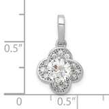 10k White Gold Flower Pendant with Round Center Cubic Zirconia and Pavé Accents
