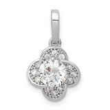 10k White Gold Flower Pendant with Round Center Cubic Zirconia and Pavé Accents