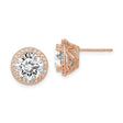 10k Rose Gold Halo Stud Earrings with Round Cubic Zirconia and Vintage Filigree Design