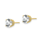 10k Yellow Gold Stud Earrings with Created Sapphire and Diamond Accents, Crown Setting, Polished Finish