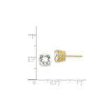 10k Yellow Gold Stud Earrings with Created Sapphire and Diamond Accents, Crown Setting, Polished Finish