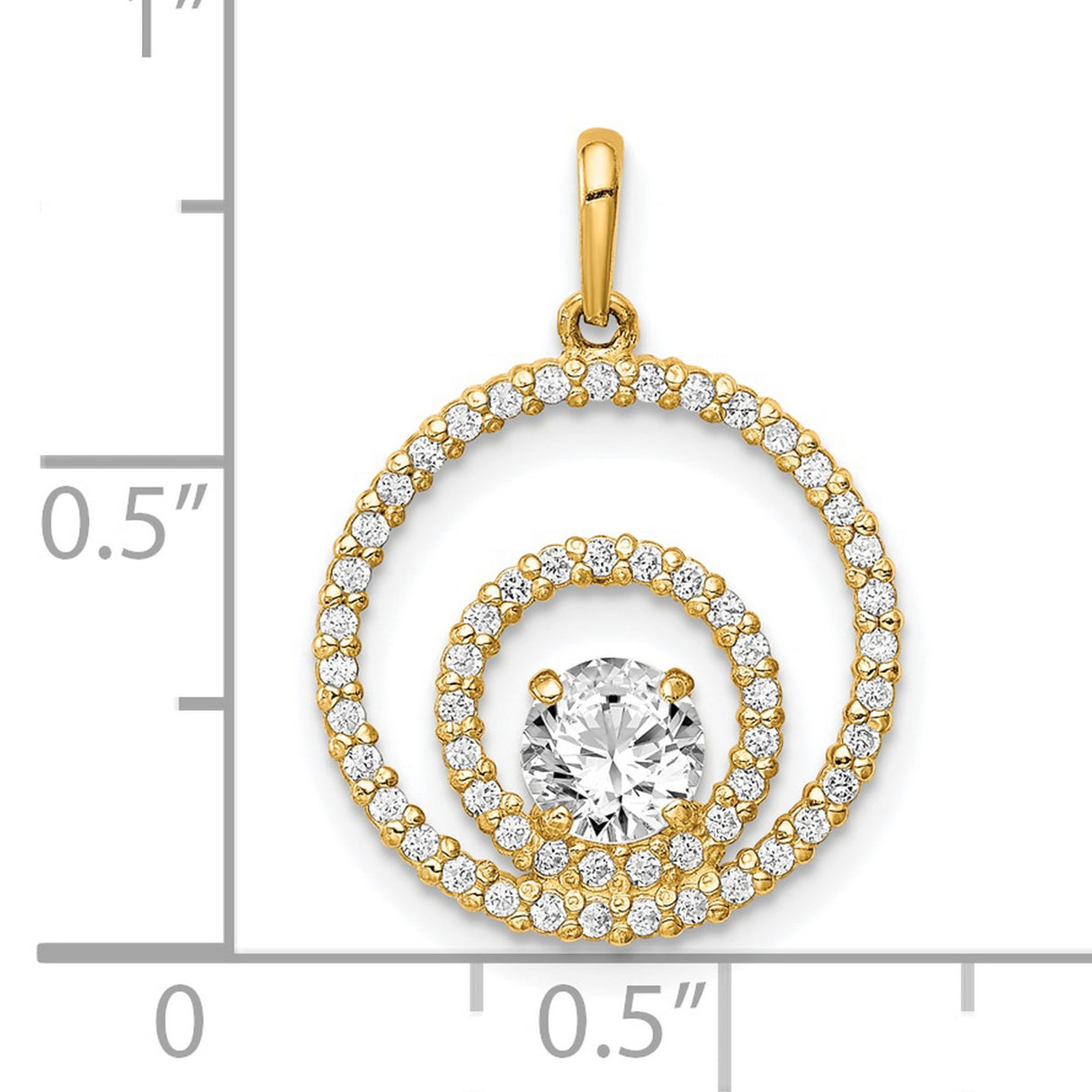 Two Circles CZ Charm Pendant in Real 10k Yellow Gold