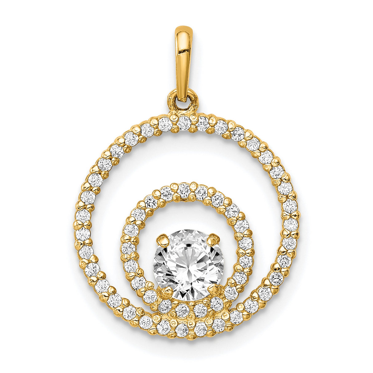 Two Circles CZ Charm Pendant in Real 10k Yellow Gold