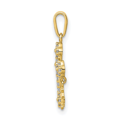 10k Yellow Gold Budded Cross Pendant with Cubic Zirconia, Dual Charm Religious Design